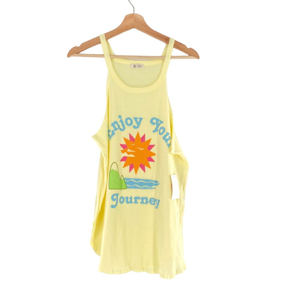 Wst Cut Yellow Rib Tank Top Enjoy Your Journey Beach Sun